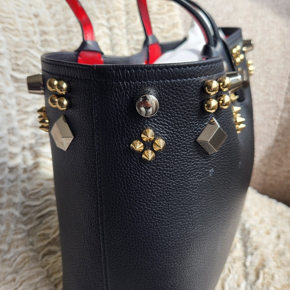 Christian Louboutin Black Leather Studded Tote with Red Interior - Picture 6 of 9